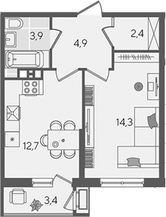 1-комн., 38.2 м², 8/24 этаж, ЖК «Рекорд»