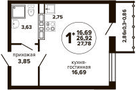 Студия, 26.92 м², 12/24 этаж, ЖК «Гулливер»