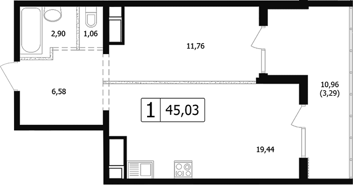2-комн., 38.61 м², 13/24 этаж, ЖК «Парусная регата»