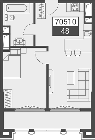 Объект, 48 м², 3/7 этаж, ЖК «Красная поляна 540»