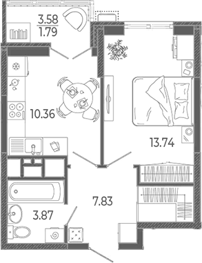 1-комн., 35.8 м², 17/21 этаж, ЖК «Эстет»