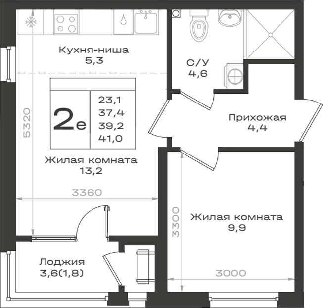 2-комн., 37.4 м², 2/9 этаж, ЖК «Нагория»