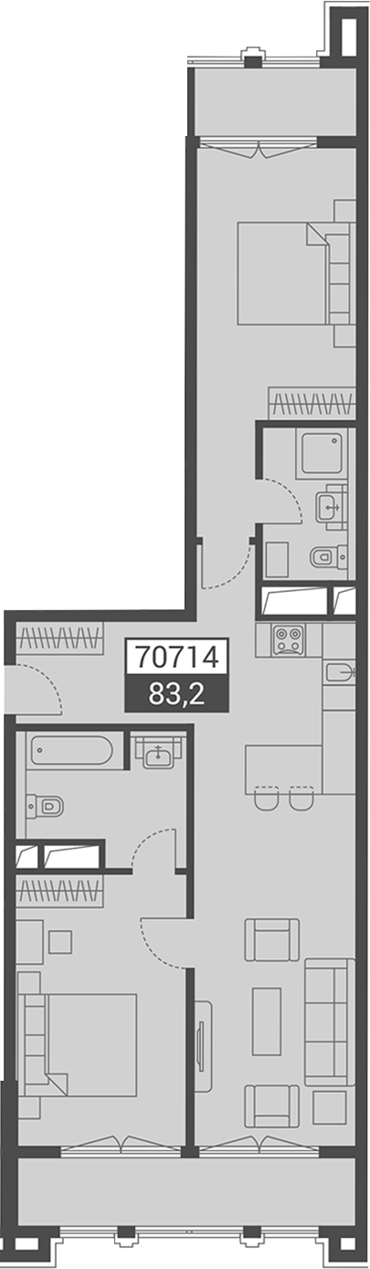 Объект, 83.2 м², 3/7 этаж, ЖК «Красная поляна 540»