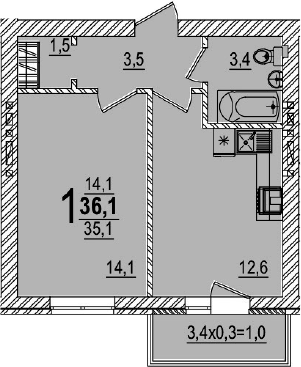Продается 1-комн. квартира, 36.1 м²