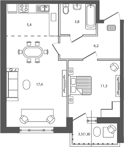 Продается 2-комн. квартира, 44.1 м²