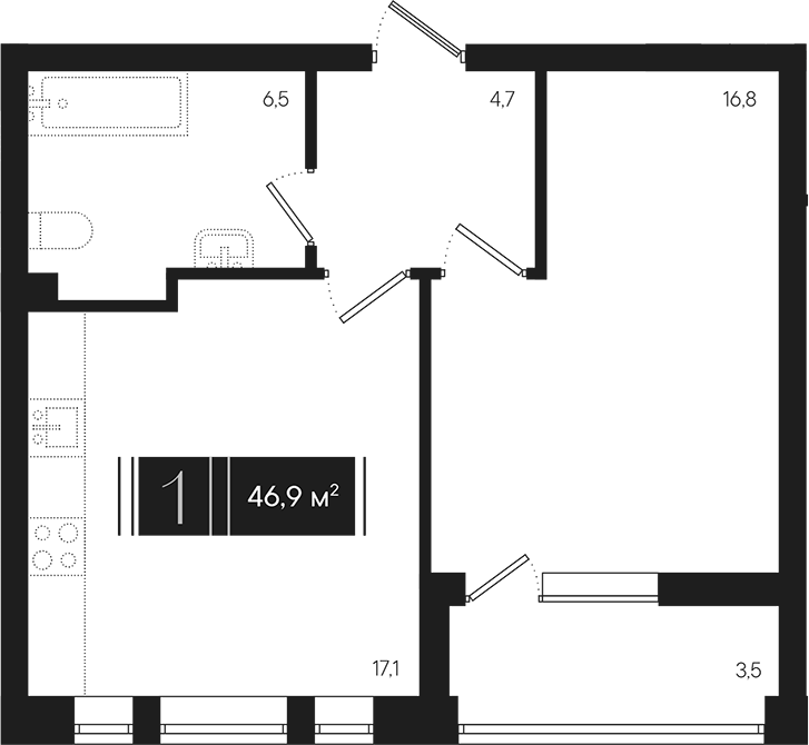 1-комн., 45.15 м², 2/9 этаж, ЖК «Эрмитаж»