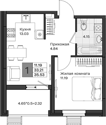 Продается 1-комн. квартира, 33.21 м²