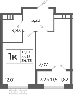 1-комн., 35.43 м², 5/8 этаж, ЖК «Высочество»