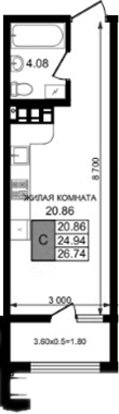 Студия, 24.94 м², 8/8 этаж, ЖК «Резиденция морей»