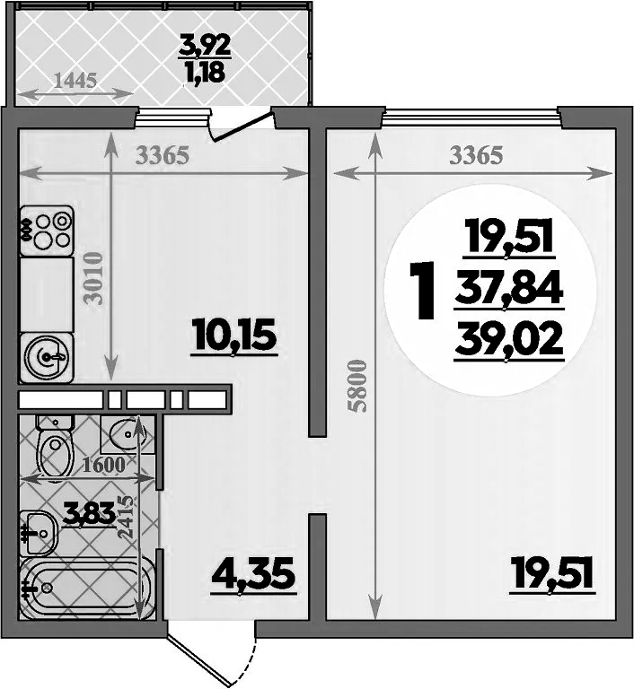 1-комн., 37.84 м², 5/16 этаж, ЖК «Восточный. Квартал №6»