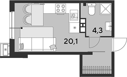 Студия, 24.4 м², 6/18 этаж, ЖК «Парк Победы»