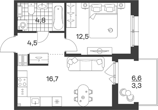 2-комн., 38.5 м², 6/9 этаж, ЖК «Символ. ГК Трест»