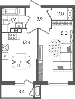 1-комн., 38.2 м², 6/24 этаж, ЖК «Рекорд»
