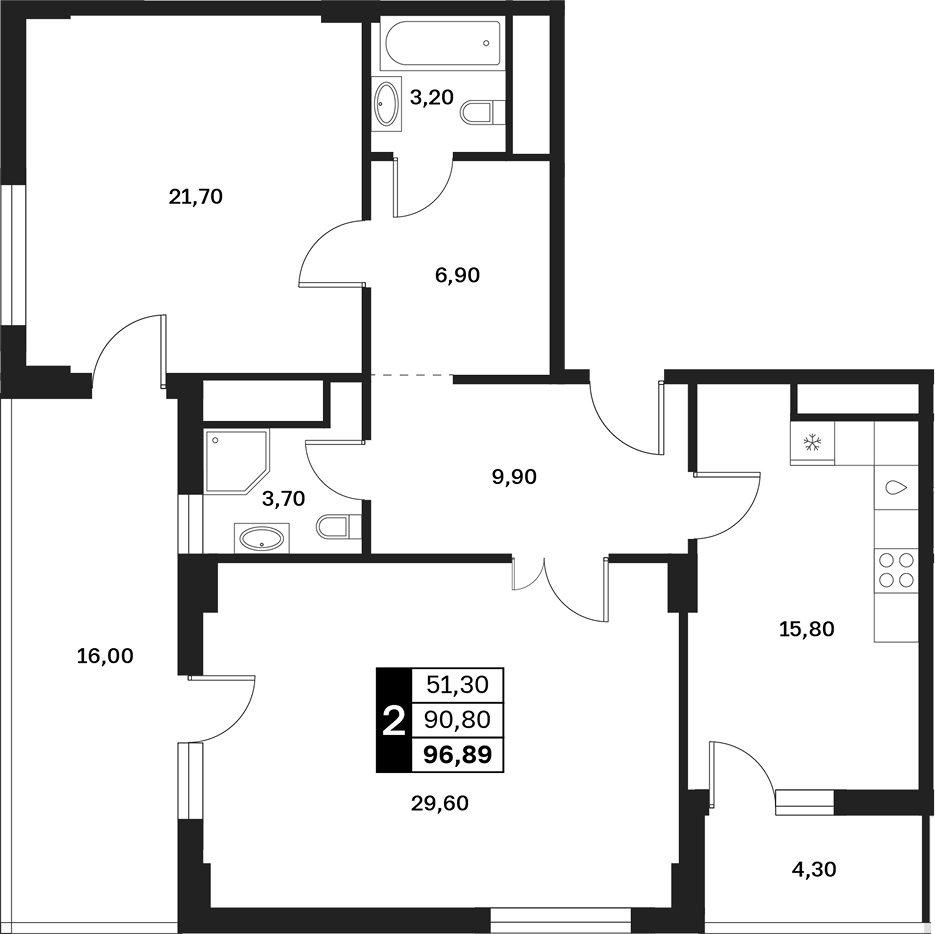 2-комн., 90.8 м², 9/9 этаж, ЖК «Аксис Патриот»