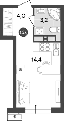 Студия, 21.6 м², 12/18 этаж, ЖК «Порто-Ново»