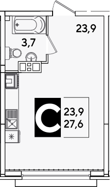 Студия, 27.6 м², 3/16 этаж, ЖК «Самолет»