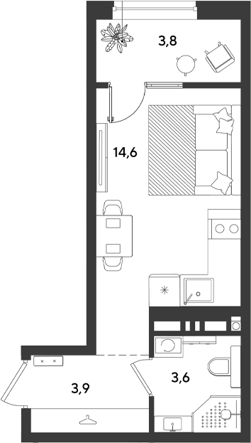 Студия, 22.1 м², 5/9 этаж, ЖК «Ридз»