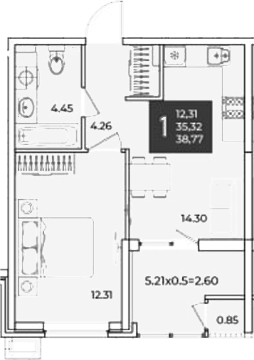 1-комн., 35.32 м², 2/18 этаж, ЖК «Образцово»