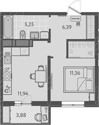 1-комн., 35.07 м², 6/9 этаж, ЖК «Теплые края»