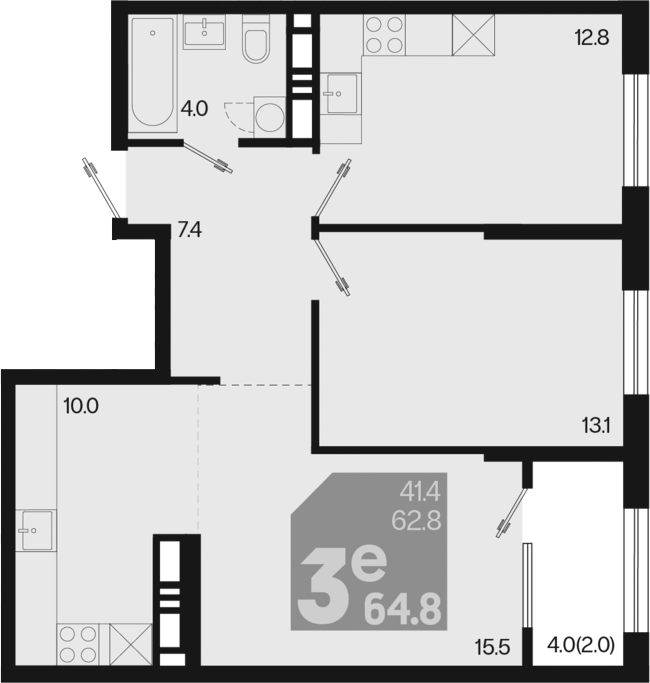 Продается 3-комн. квартира, 62.8 м²