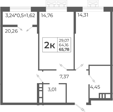 3-комн., 66.46 м², 6/8 этаж, ЖК «Высочество»