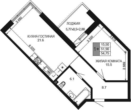Продается 2-комн. квартира, 51.87 м²