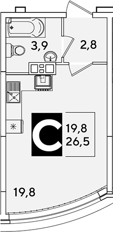 Студия, 26.5 м², 8/16 этаж, ЖК «Самолет»