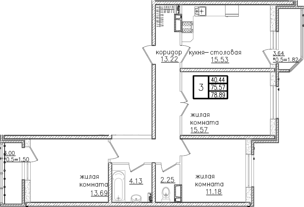 4+ комнаты, 75.57 м², 22/23 этаж, ЖК «Урал»