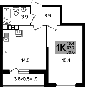 1-комн., 37.7 м², 7/16 этаж, ЖК «Сармат»