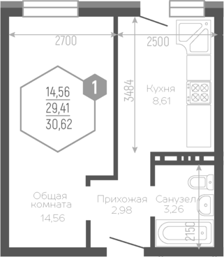 Продается 1-комн. квартира, 29.73 м²