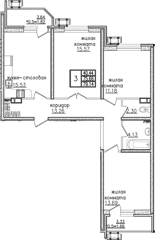 4+ комнаты, 75.66 м², 11/23 этаж, ЖК «Урал»