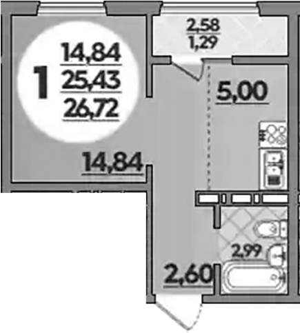 Студия, 25.43 м², 6/8 этаж, ЖК «Молодежный 2»