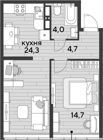 1-комн., 47.7 м², 15/16 этаж, ЖК «DОГМА ПАРК»