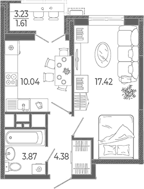 1-комн., 35.71 м², 7/21 этаж, ЖК «Эстет»
