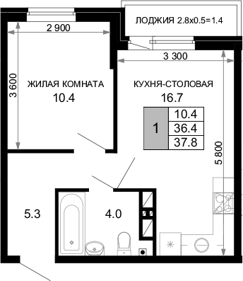Продается 1-комн. квартира, 36.4 м²