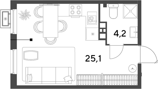Студия, 29.3 м², 8/18 этаж, ЖК «Парк Победы»