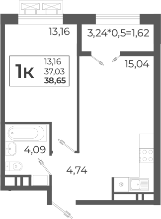 2-комн., 39.3 м², 12/12 этаж, ЖК «Высочество»