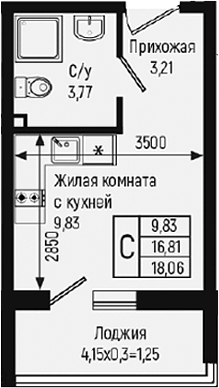 Студия, 16.81 м², 2/9 этаж, ЖК «Ботаника Хиллс»