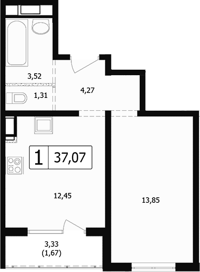 Продается 1-комн. квартира, 33.63 м²