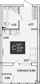 Студия, 24.12 м², 2/18 этаж, ЖК «Образцово»