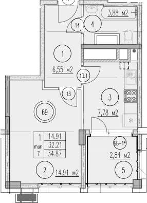 1-комн., 32.03 м², 2/10 этаж, ЖК «Agoy Park Residence by Lavicon»