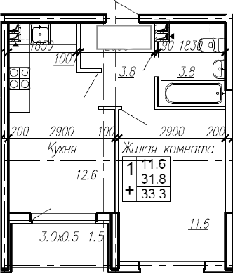 1-комн., 31.8 м², 2/4 этаж, ЖК «Эво»
