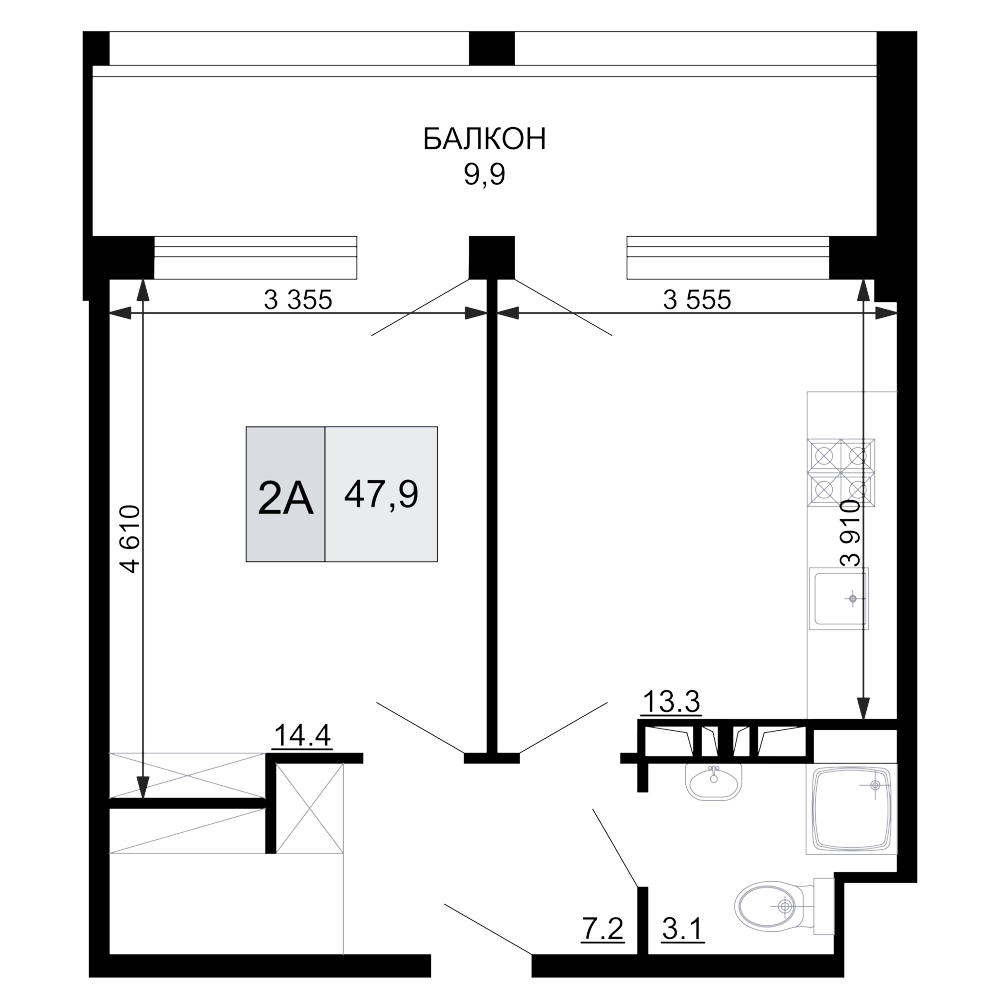 2-комн., 38 м², 2/9 этаж, ЖК «Гостиничный комплекс Мореград»
