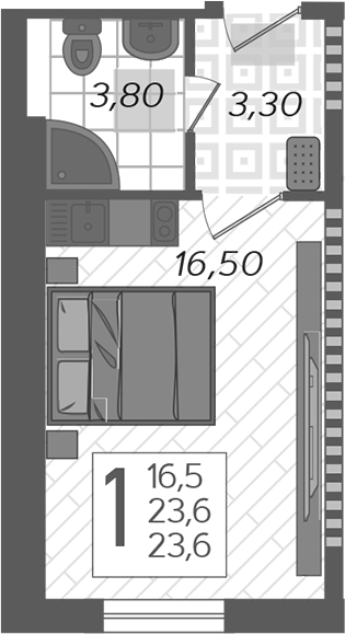 Студия, 23.6 м², 1/12 этаж, ЖК «Летний»