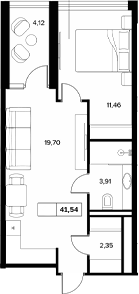 1-комн., 37.42 м², 5/6 этаж, ЖК «Гостиничный комплекс Белые ночи»