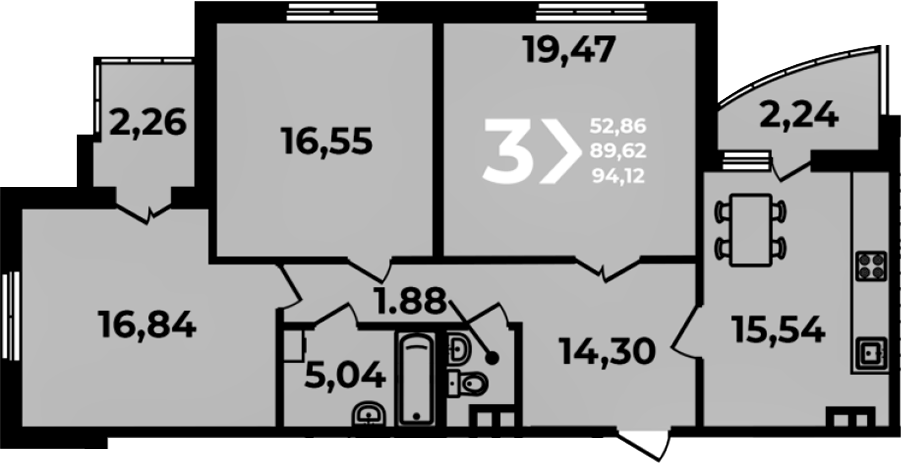 4+ комнаты, 89.62 м², 6/19 этаж, ЖК «Аксиома»