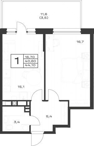 Продается 1-комн. квартира, 40.6 м²