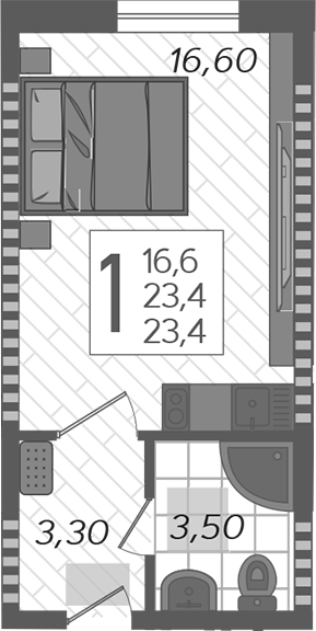 Студия, 23.4 м², 1/12 этаж, ЖК «Летний»