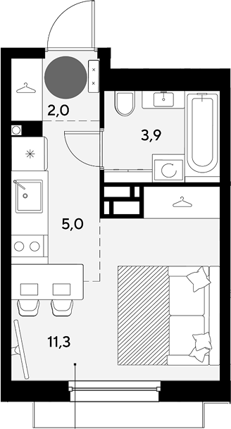 Студия, 22.2 м², 5/9 этаж, ЖК «Грейд»
