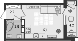 Студия, 23.6 м², 18/24 этаж, ЖК «Рекорд»